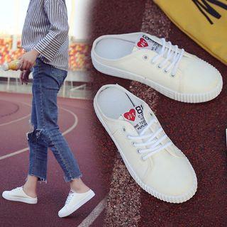 Canvas Lace Up Mules
