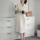 Elbow-sleeve Midi A-line Shirtdress Almond - One Size