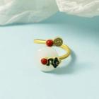 Cloud & Coin Gemstone Alloy Ring 1pc - Gold & Red & White - One Size
