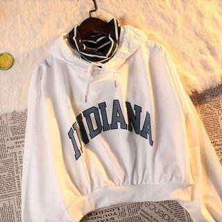 Mock Two Piece Long Sleeve Lettering Hoodie