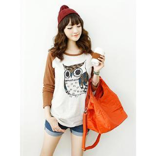 Owl Print Raglan Sleeve T-shirt