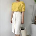 Linen Buttoned Pencil Midi Skirt