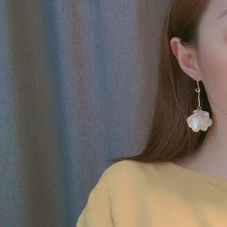 Acrylic Flower Dangle Earring 1 Pair - Gold & White - One Size