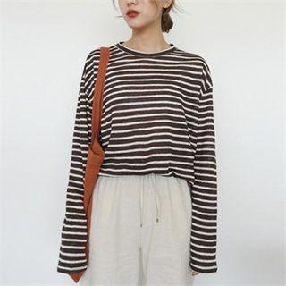 Round-neck Striped Linen Top