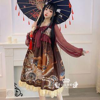 Horse Print Long-sleeve Shift Dress