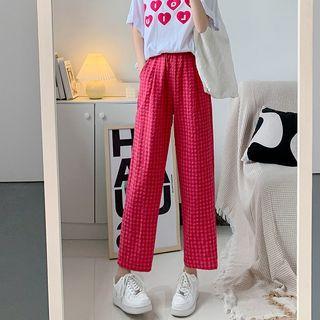 Gingham Linen Straight Leg Pants
