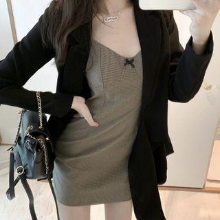 One Button Blazer / Spaghetti Strap Dress