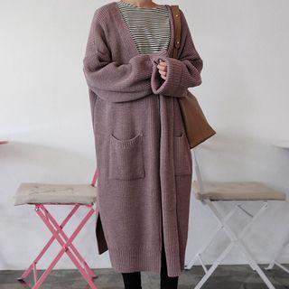 Dual-pocket Long Knit Coat