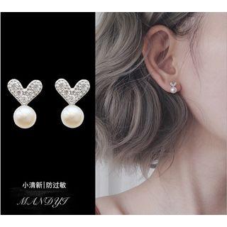Pearl Drop Rhinestone Heart Earring As Shown In Figure - One Size