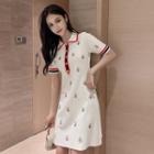Short-sleeve Bee Embroidery Knit Dress
