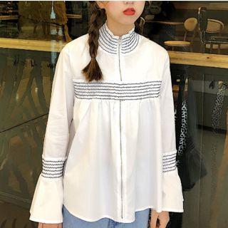 Long-sleeve Striped Panel Zip-up Top