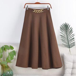 Chain Accent Midi A-line Skirt