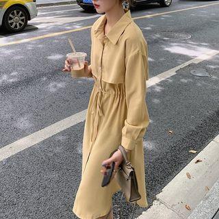 Long Sleeve Drawstring-waist Shirtdress