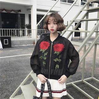 Rose Embroidered Bomber Jacket