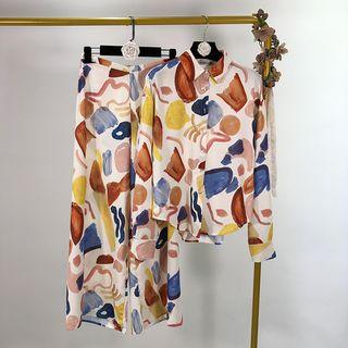 Printed Shirt / Wide Leg Pants