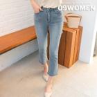 Plus Size Slashed Washed Boot-cut Jeans