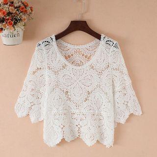 Short-sleeve Plain Crochet Top