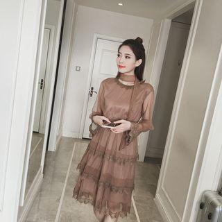 Bell-sleeve Accordion Chiffon Dress