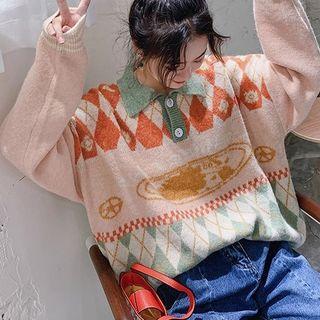 Polo Collar Jacquard Sweater