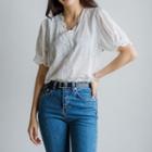 Puff-sleeve Laced Blouse Ivory - One Size
