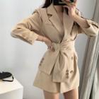 Double-breasted Sashed Mini A-line Coat Dress