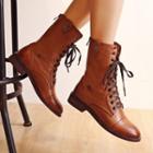 Low Heel Lace Up Mid Calf Boots