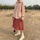 Long-sleeve Shirt / Midi A-line Skirt