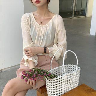Plain Long-sleeve Loose-fit Top / High-waist Shorts