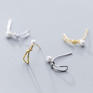 925 Sterling Silver Faux Pearl Knot Earring
