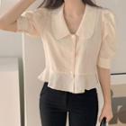 Puff-sleeve Collared Button-up Blouse Almond - One Size