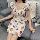 Fruit Printed Short-sleeve A-line Dress As Shown In Figure - One Size