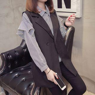 Set: Plaid Shirt + Long Vest