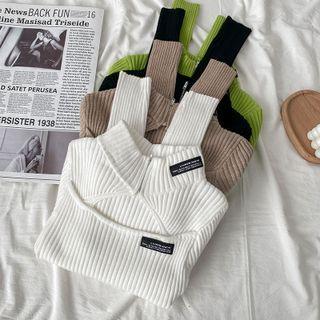 Long-sleeve Cutout Lettering Patch Knit Top