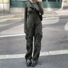 High Waist Drawstring-cuff Cargo Jeans