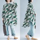 Feather Print Blouse Leaf - Green - One Size