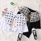 Dotted Mesh-collar Embroidered T-shirt
