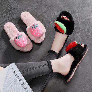 Fruit Applique Furry Slide Sandals