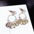 Faux Pearl Alloy Coin Hoop Earring Gold - One Size