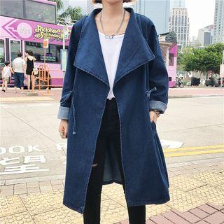 Drawstring Denim Trench Coat