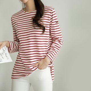 [v Lyou] Tag-patched Stripe T-shirt