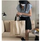 Cap-sleeve Denim Blouse Light Blue - One Size