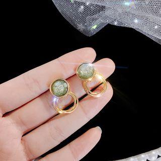 Gemstone Alloy Hoop Dangle Earring E1150 - Gold - One Size