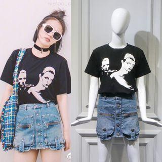 Short-sleeve Printed T-shirt / Denim Skirt