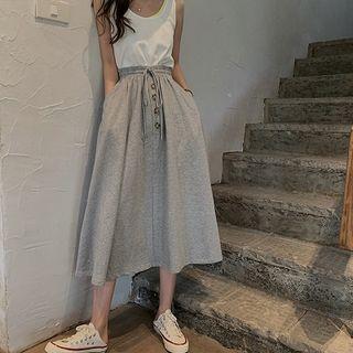 3/4-sleeve Embroidered Shirt / A-line Midi Skirt