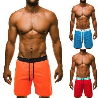 Contrast Trim Drawstring-waist Straight-cut Shorts