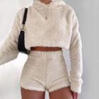 Lounge Set: Fluffy Cropped Hoodie+ High Waist Short