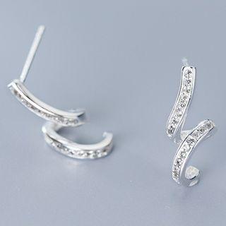 925 Sterling Silver Rhinestone Swirl Dangle Earring 1 Pair - S925 Silver - One Size