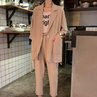 Blazer / High Waist Straight-cut Pants