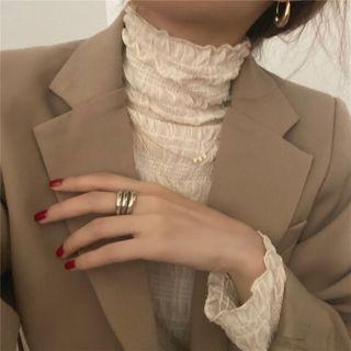 Long-sleeve Lace Turtleneck Top Almond - One Size