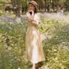 Short-sleeve Bow A-line Midi Dress